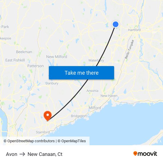 Avon to New Canaan, Ct map