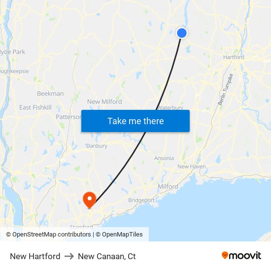 New Hartford to New Canaan, Ct map