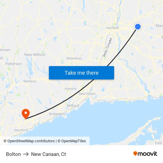 Bolton to New Canaan, Ct map