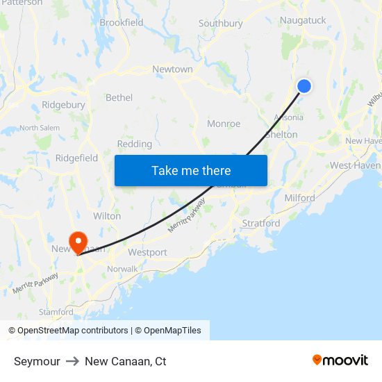 Seymour to New Canaan, Ct map