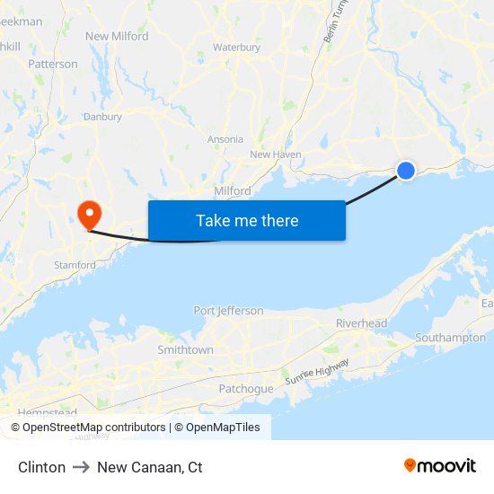 Clinton to New Canaan, Ct map