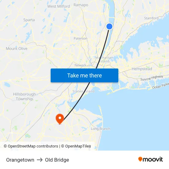 Orangetown to Old Bridge map