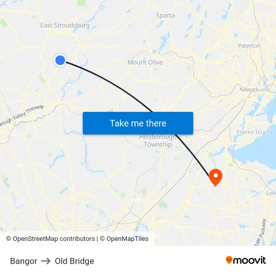 Bangor to Old Bridge map