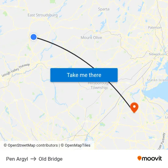 Pen Argyl to Old Bridge map