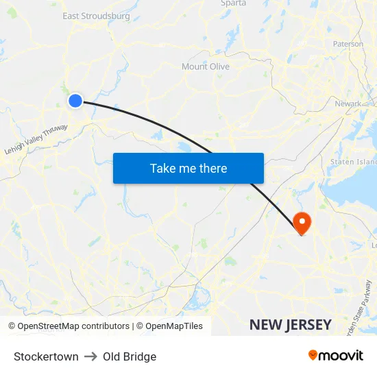 Stockertown to Old Bridge map