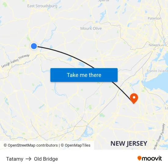 Tatamy to Old Bridge map