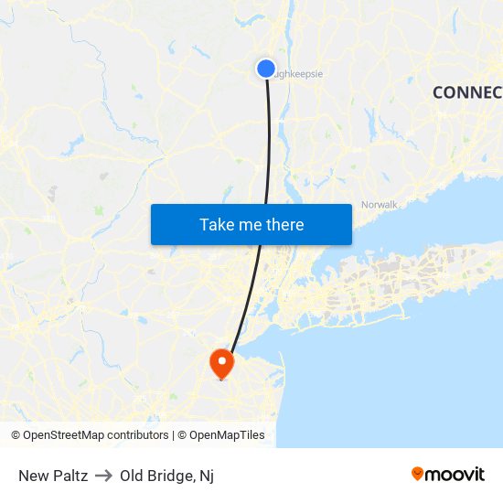 New Paltz to Old Bridge, Nj map