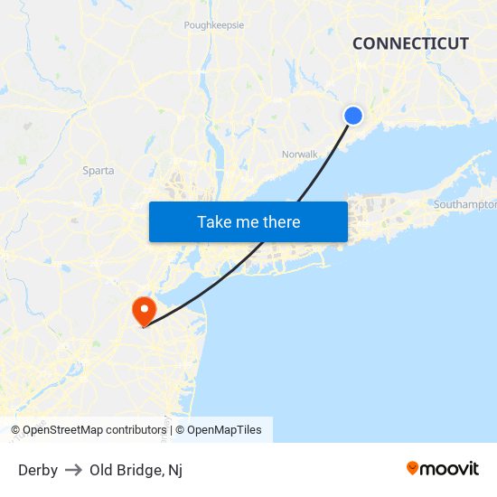 Derby to Old Bridge, Nj map