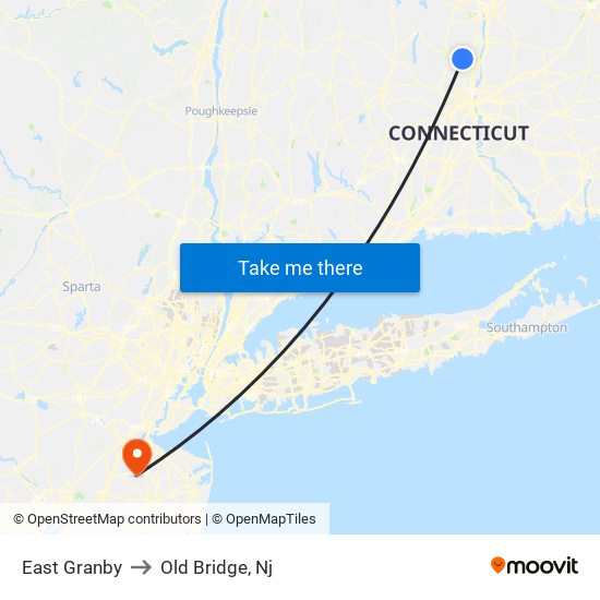 East Granby to Old Bridge, Nj map