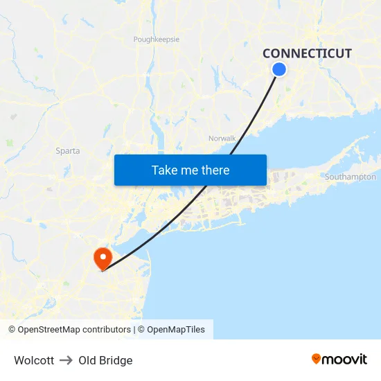 Wolcott to Old Bridge map