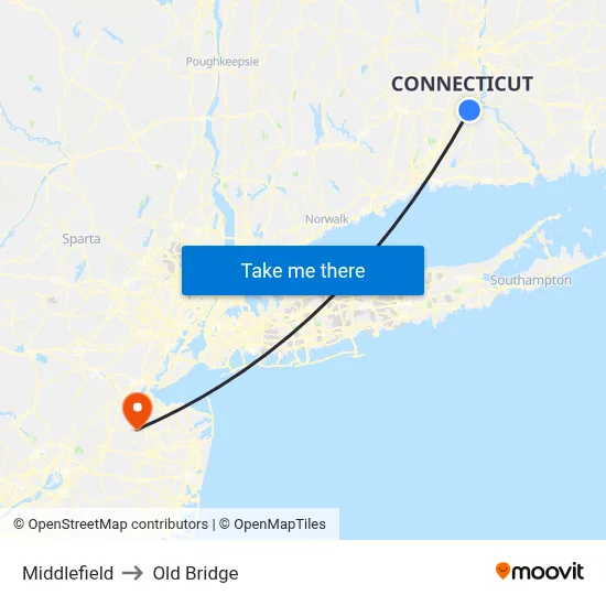Middlefield to Old Bridge map