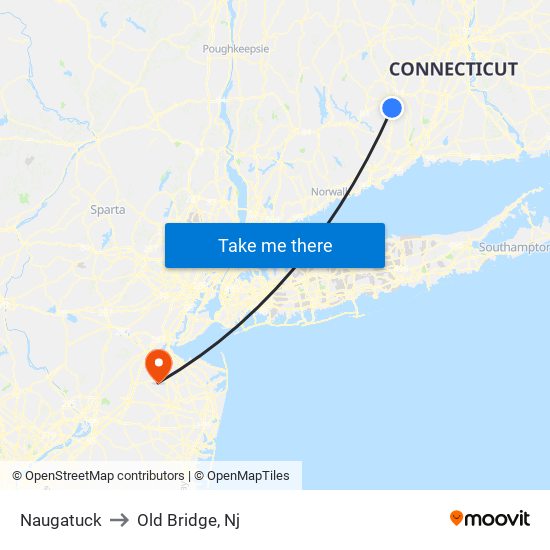 Naugatuck to Old Bridge, Nj map