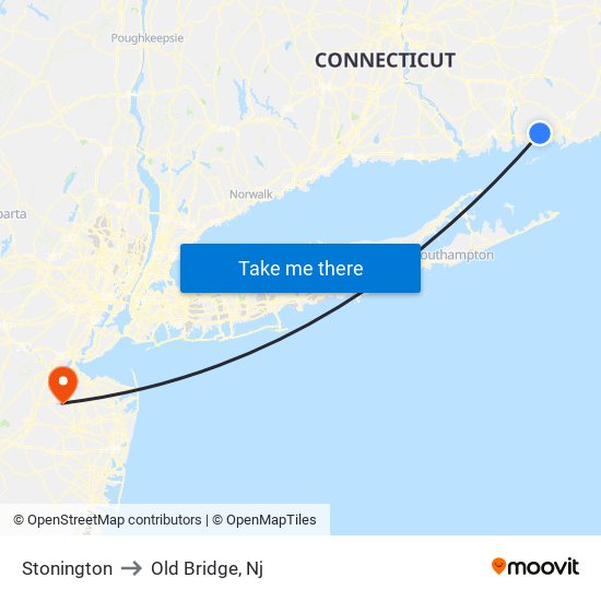 Stonington to Old Bridge, Nj map