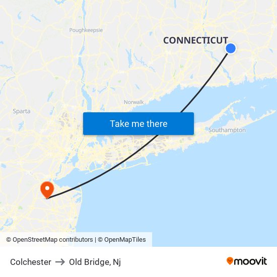 Colchester to Old Bridge, Nj map