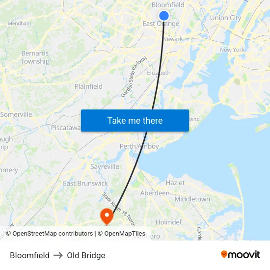 Bloomfield to Old Bridge map