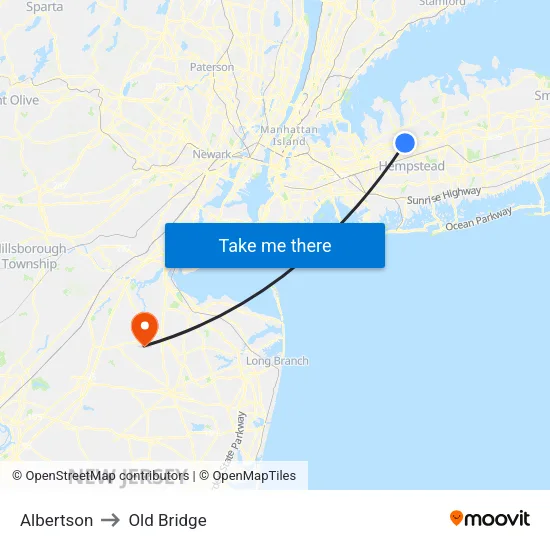 Albertson to Old Bridge map