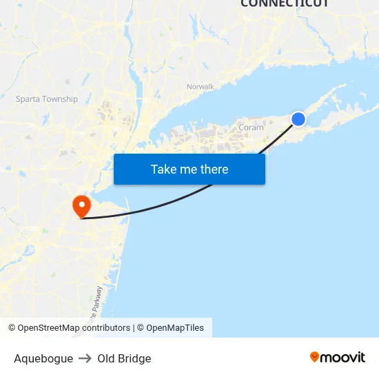 Aquebogue to Old Bridge map