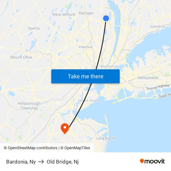 Bardonia, Ny to Old Bridge, Nj map