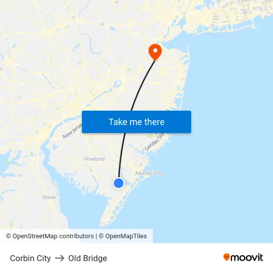 Corbin City to Old Bridge map