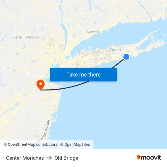 Center Moriches to Old Bridge map