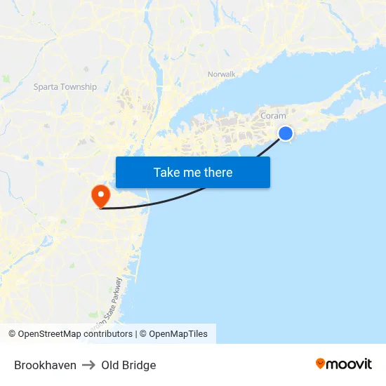 Brookhaven to Old Bridge map