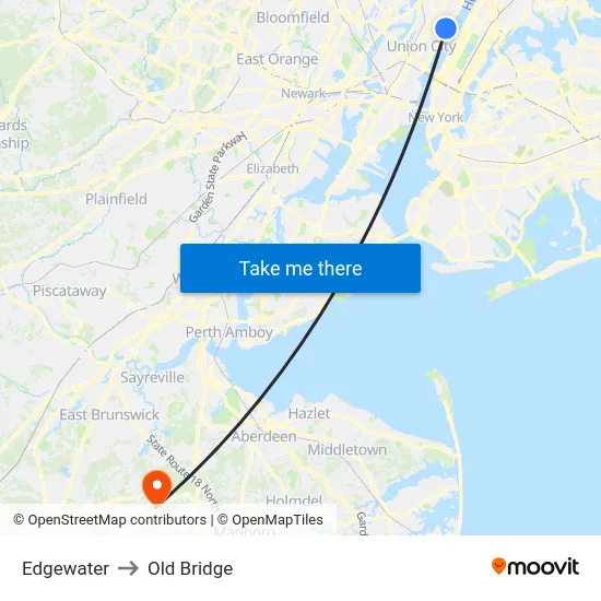 Edgewater to Old Bridge map