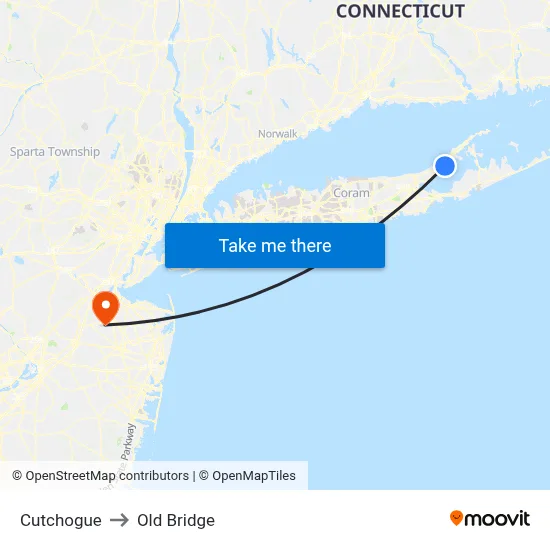 Cutchogue to Old Bridge map