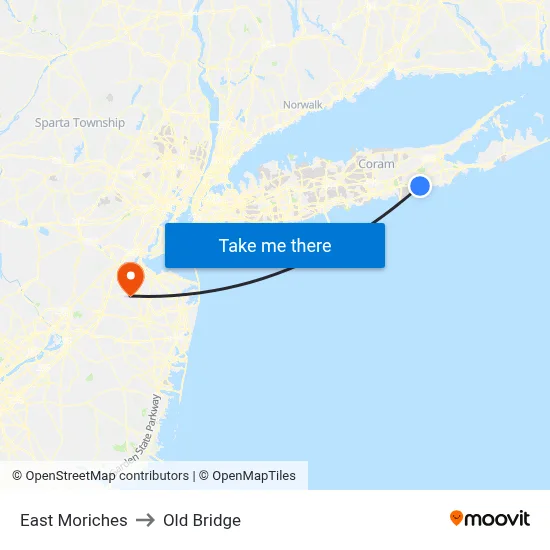 East Moriches to Old Bridge map