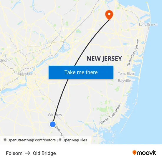 Folsom to Old Bridge map