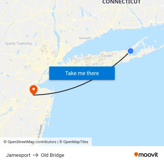 Jamesport to Old Bridge map