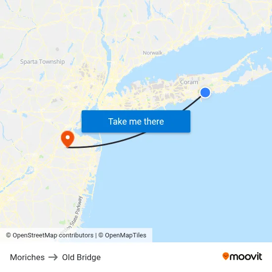 Moriches to Old Bridge map