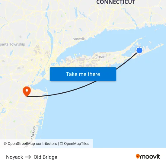 Noyack to Old Bridge map