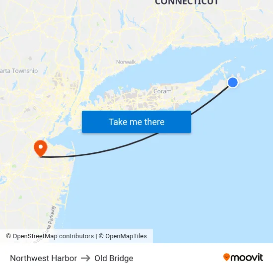 Northwest Harbor to Old Bridge map