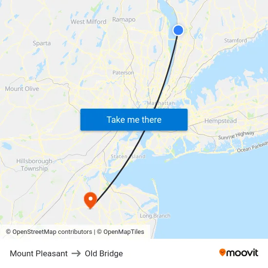 Mount Pleasant to Old Bridge map