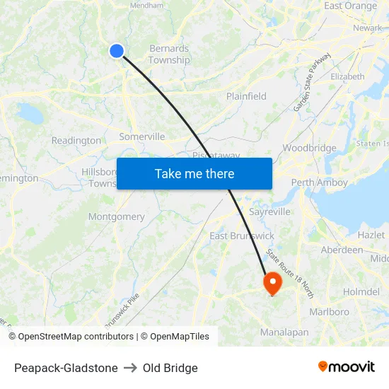 Peapack-Gladstone to Old Bridge map