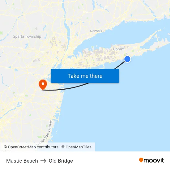 Mastic Beach to Old Bridge map