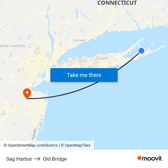 Sag Harbor to Old Bridge map