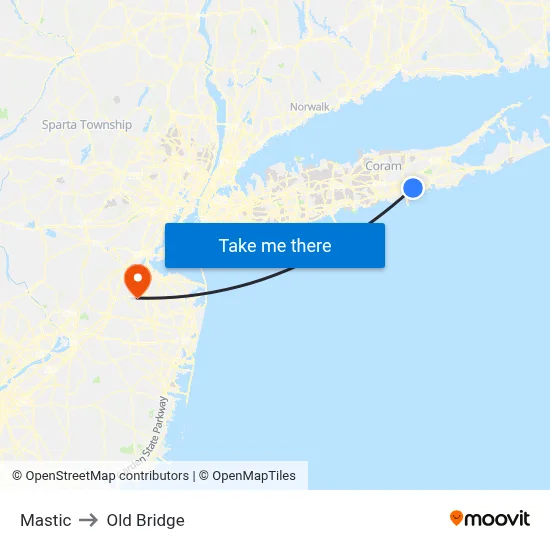 Mastic to Old Bridge map