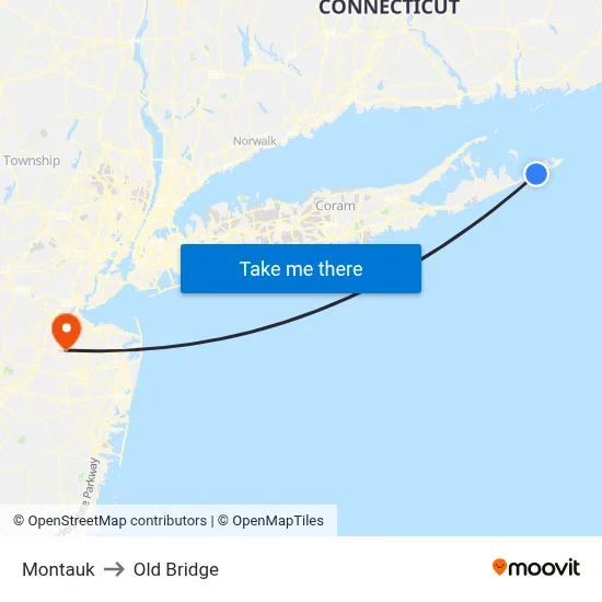 Montauk to Old Bridge map