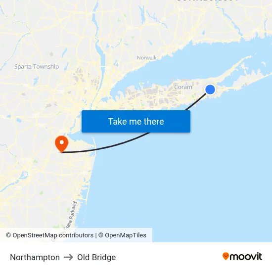 Northampton to Old Bridge map