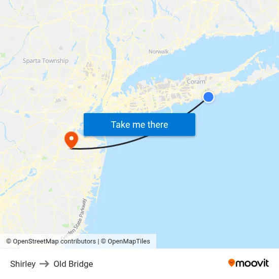 Shirley to Old Bridge map
