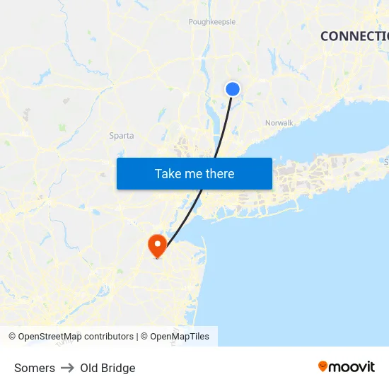 Somers to Old Bridge map