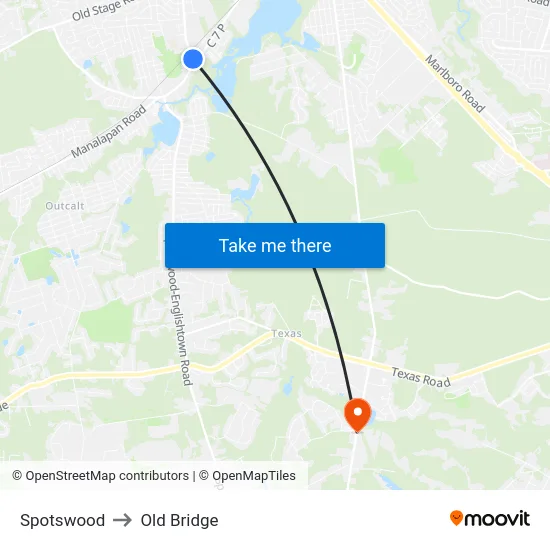 Spotswood to Old Bridge map