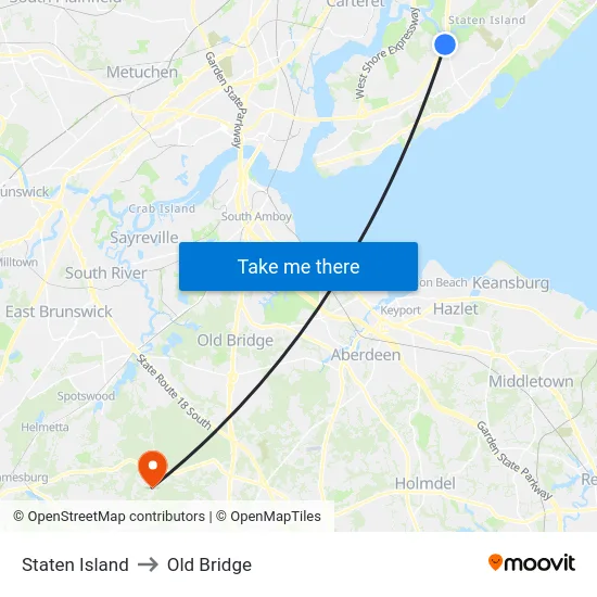 Staten Island to Old Bridge map
