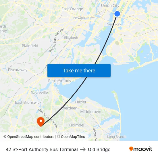 42 St-Port Authority Bus Terminal to Old Bridge map