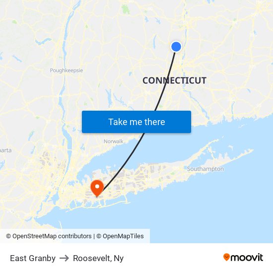 East Granby to Roosevelt, Ny map