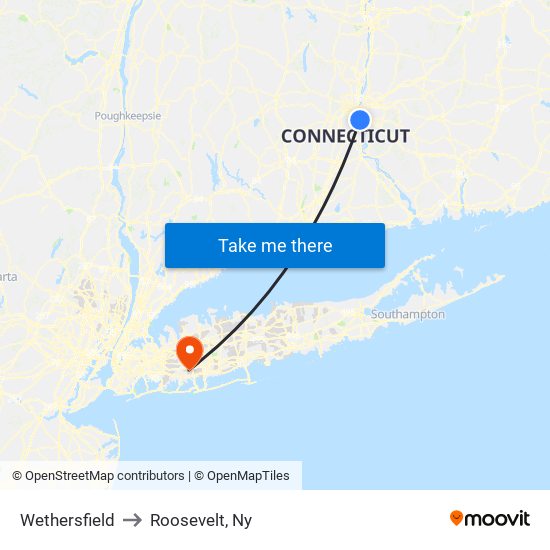 Wethersfield to Roosevelt, Ny map