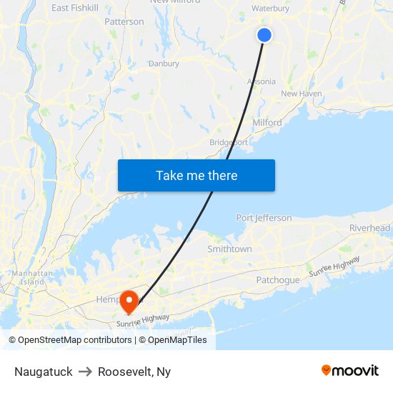 Naugatuck to Roosevelt, Ny map