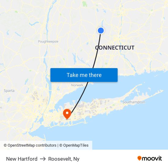 New Hartford to Roosevelt, Ny map