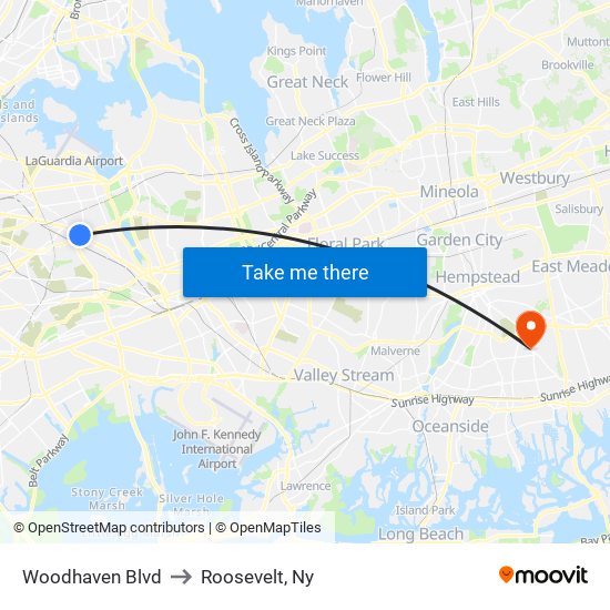 Woodhaven Blvd to Roosevelt, Ny map